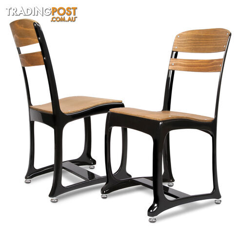 2 x Replica Eton Dining Chairs Vintage Warehouse Industrial Style Chair Black