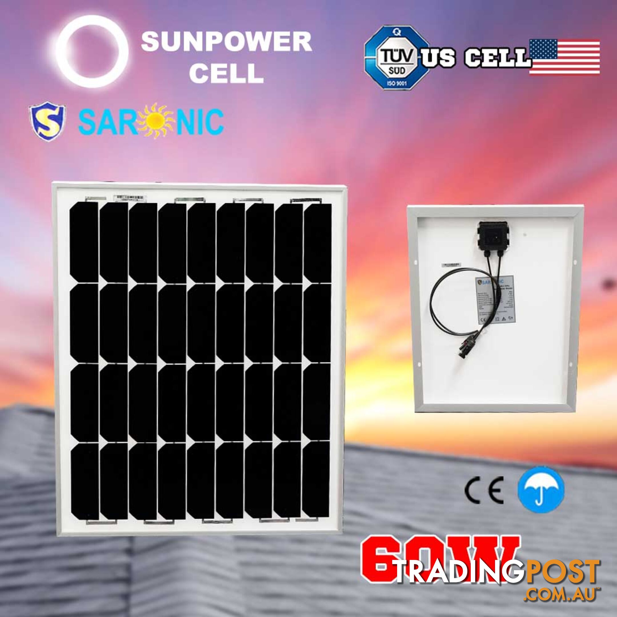 12V 60W Solar Panel Kit Home Generator Caravan Camping Power Mono Charging PWM