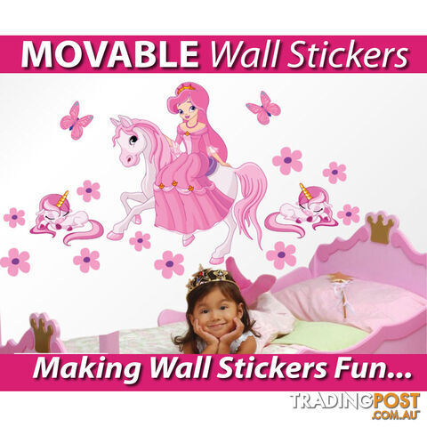 Extra Large Size Princess on a horse with unicorns Wall Sticker - Totally Movable