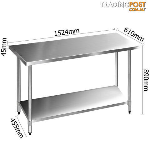 Commercial Stainless Steel Kitchen Work Bench Food Preparation Table Top 1524mm - photo 2 of 8