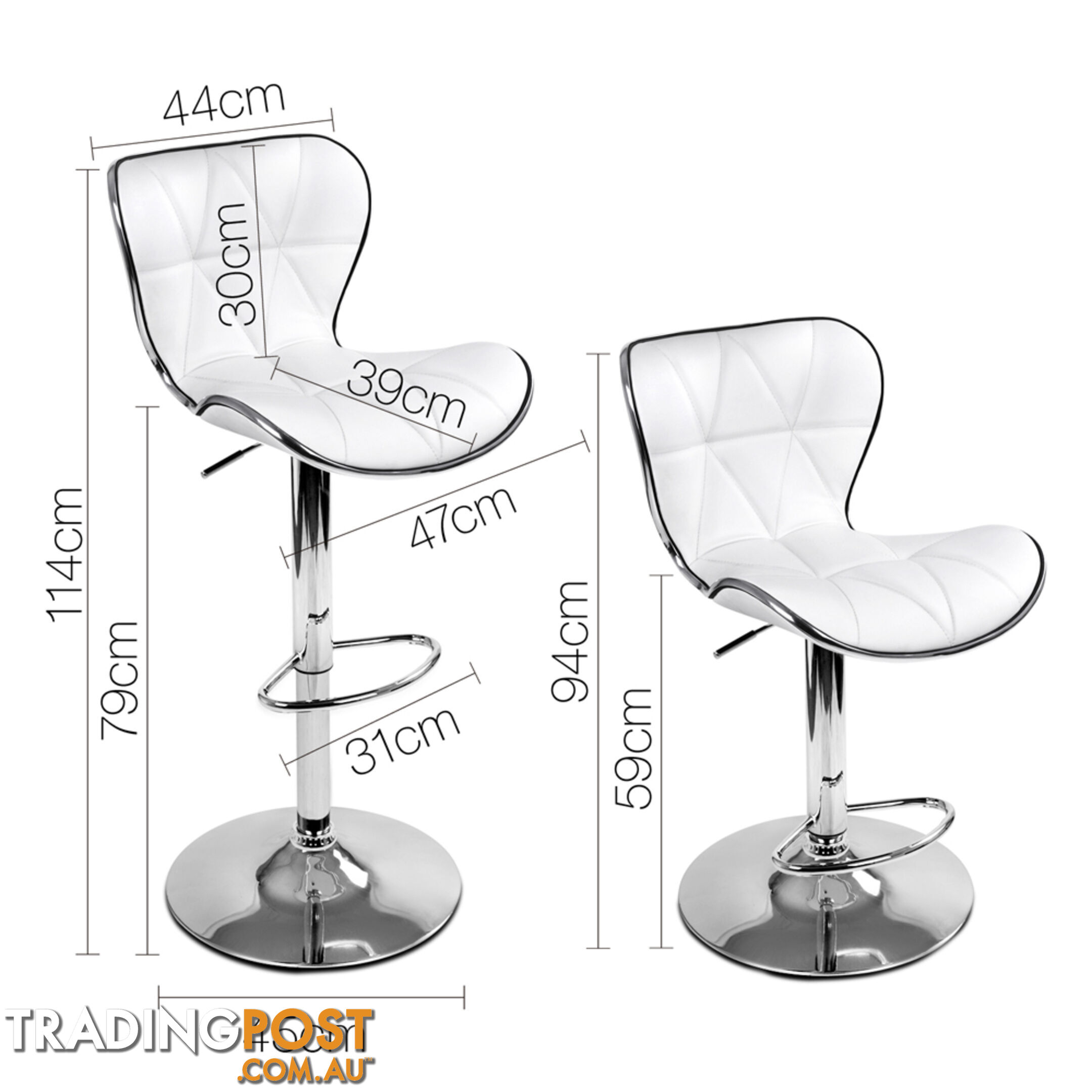 2 x PU Leather Kitchen Bar Stool White