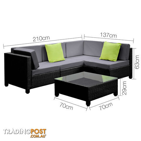 Outdoor Lounge 4 Seater Garden Furniture Wicker 5pcs Rattan Sofa Setting BKGR