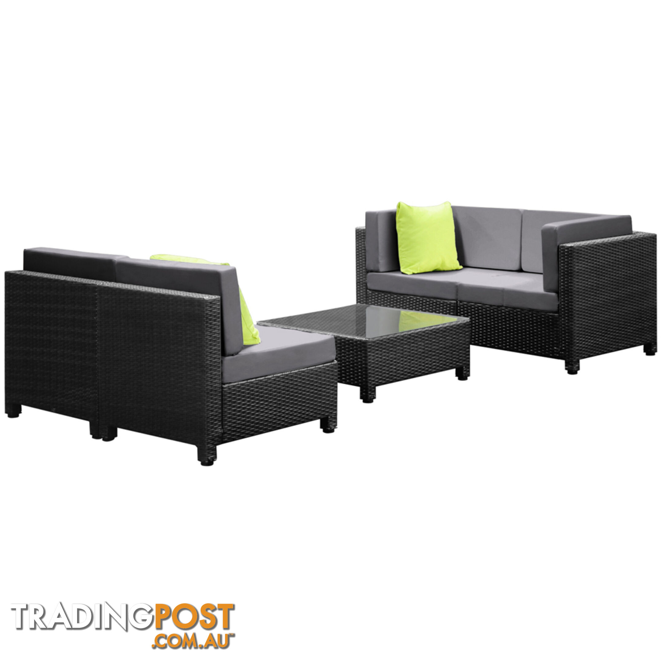 Outdoor Lounge 4 Seater Garden Furniture Wicker 5pcs Rattan Sofa Setting BKGR