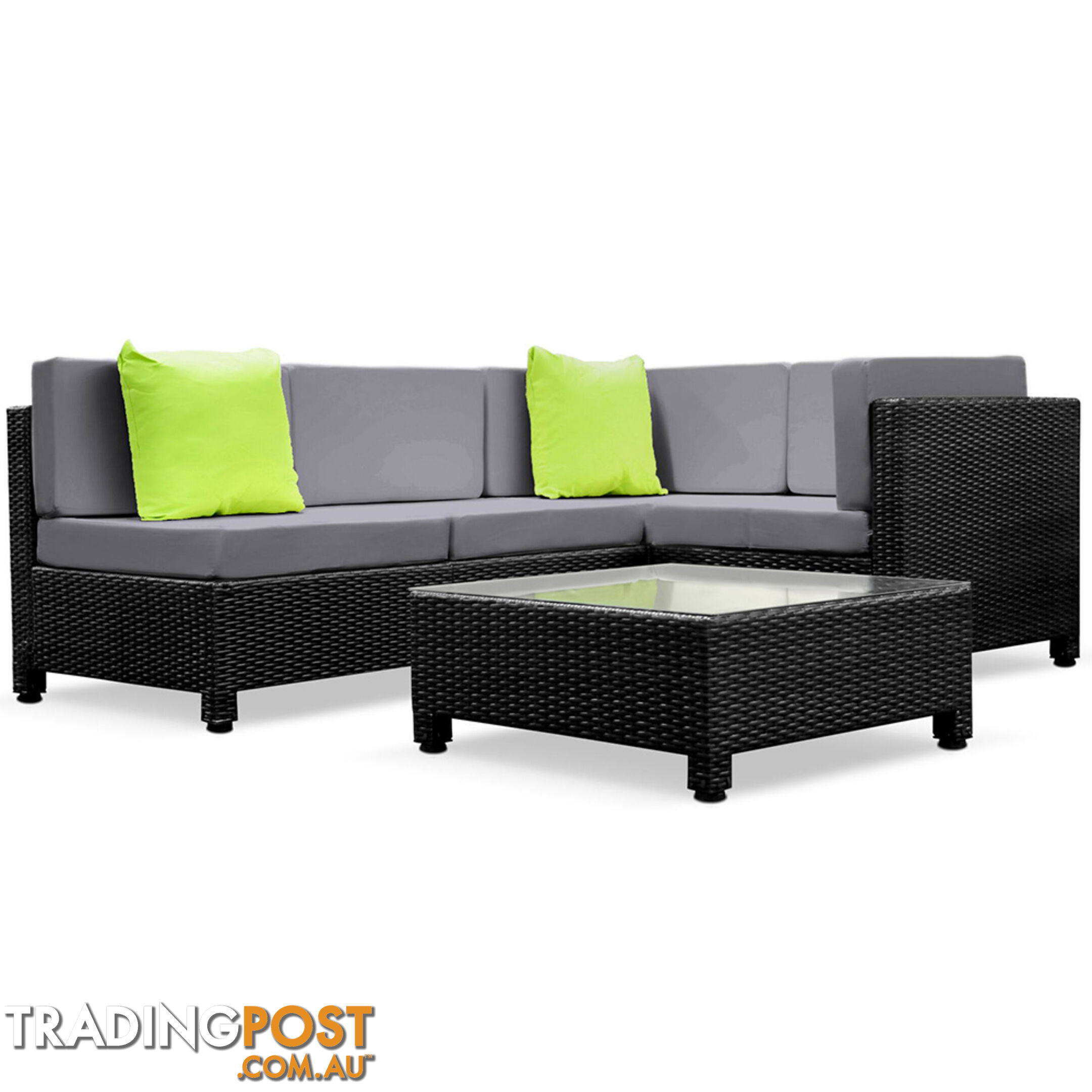 Outdoor Lounge 4 Seater Garden Furniture Wicker 5pcs Rattan Sofa Setting BKGR