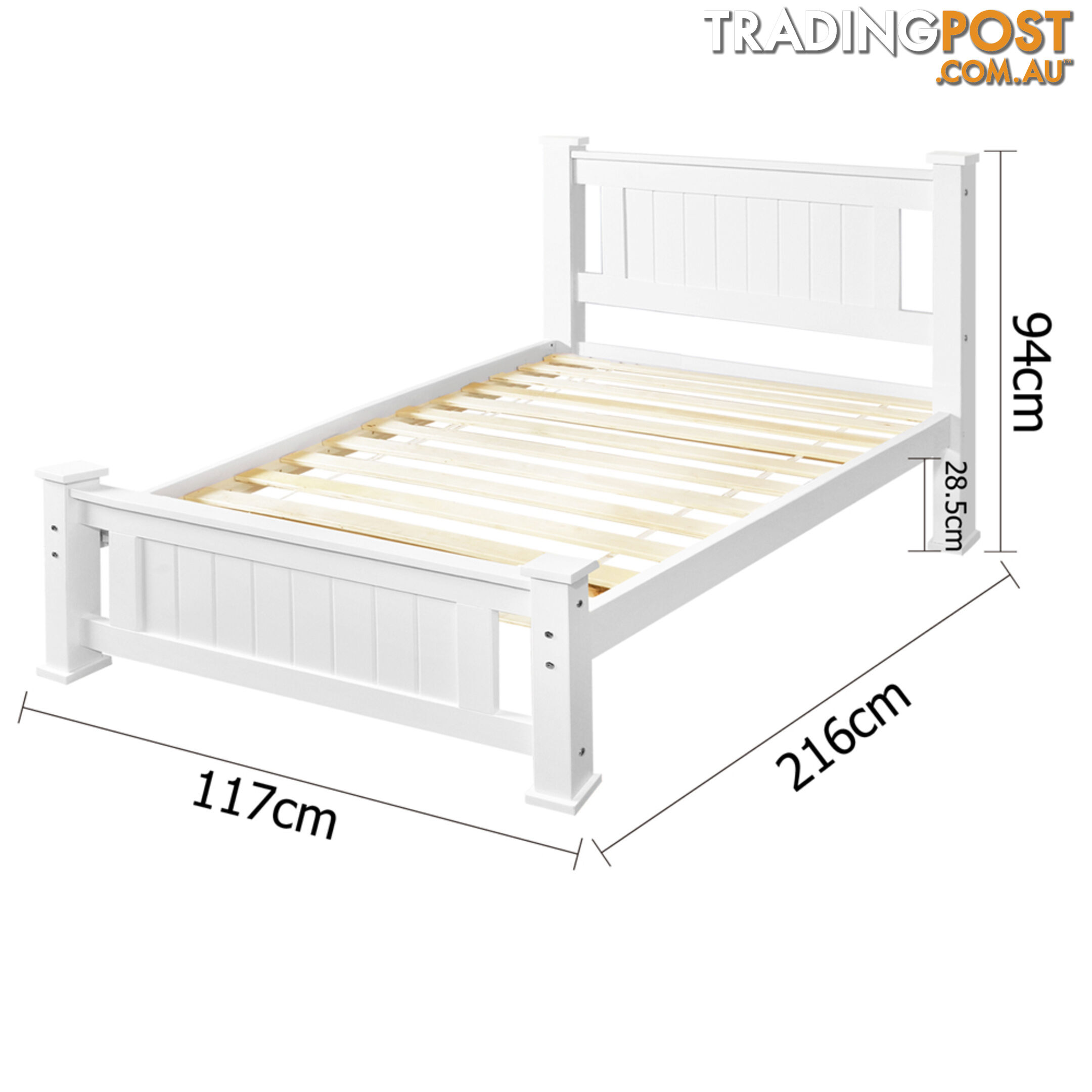 Wooden Bed Frame Pine Wood King Single White