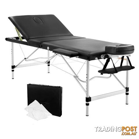 Portable Aluminium 3 Fold Massage Table Beauty Chair Bed Treatment Black 75cm