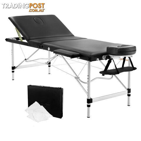 Portable Aluminium 3 Fold Massage Table Beauty Chair Bed Treatment Black 75cm