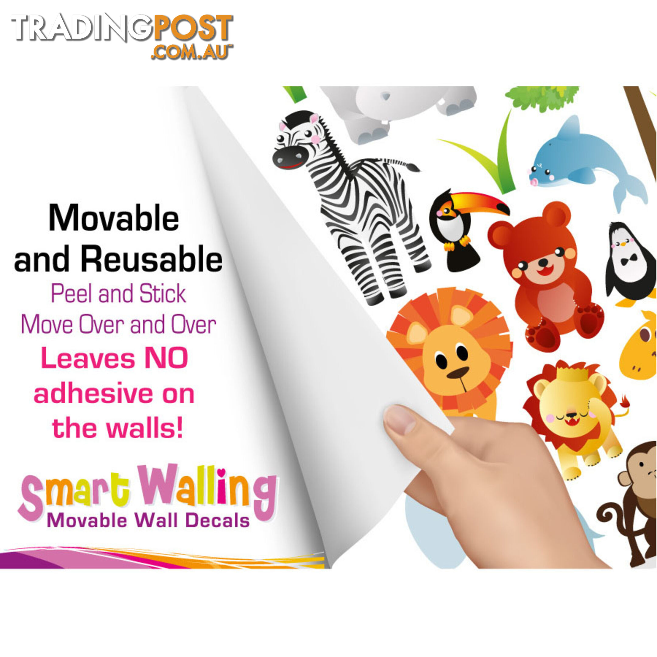Medium Size Cute Zoo Animals Kids Wall Stickers - Totally Movable