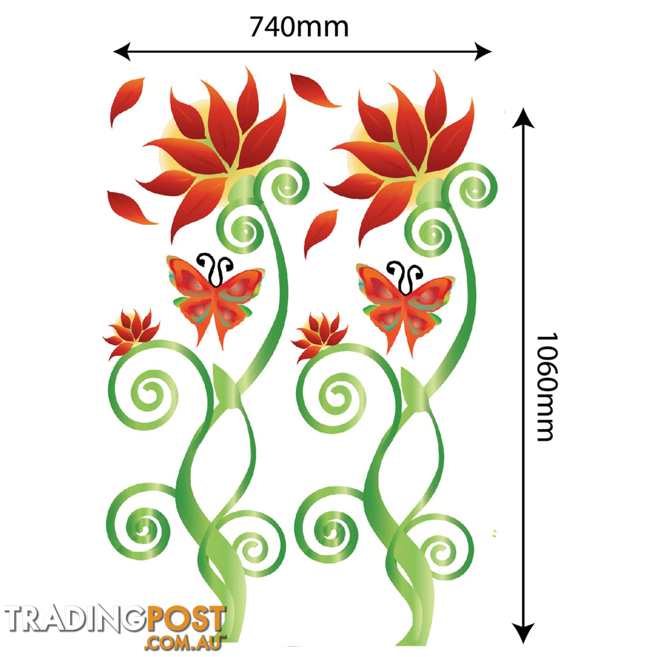 Extra Large Size Adorable Red Flower Vine Wall Stickers - Totally Movable