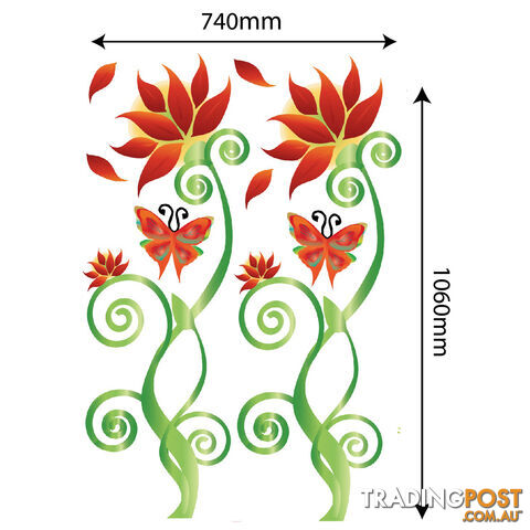 Extra Large Size Adorable Red Flower Vine Wall Stickers - Totally Movable