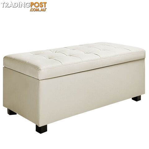 Ottoman Storage Blanket Box Foot Stool Toy Chest Bed PU Leather Large Cream