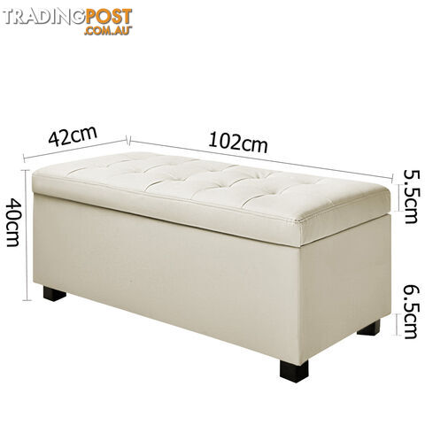 Ottoman Storage Blanket Box Foot Stool Toy Chest Bed PU Leather Large Cream