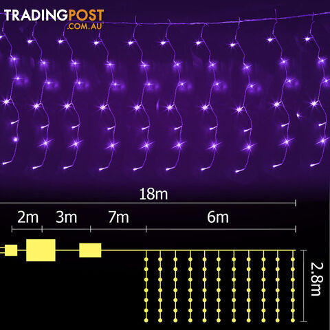 Purple 600 LED Fairy Curtain Lights Outdoor Indoor Decoration Wedding Party