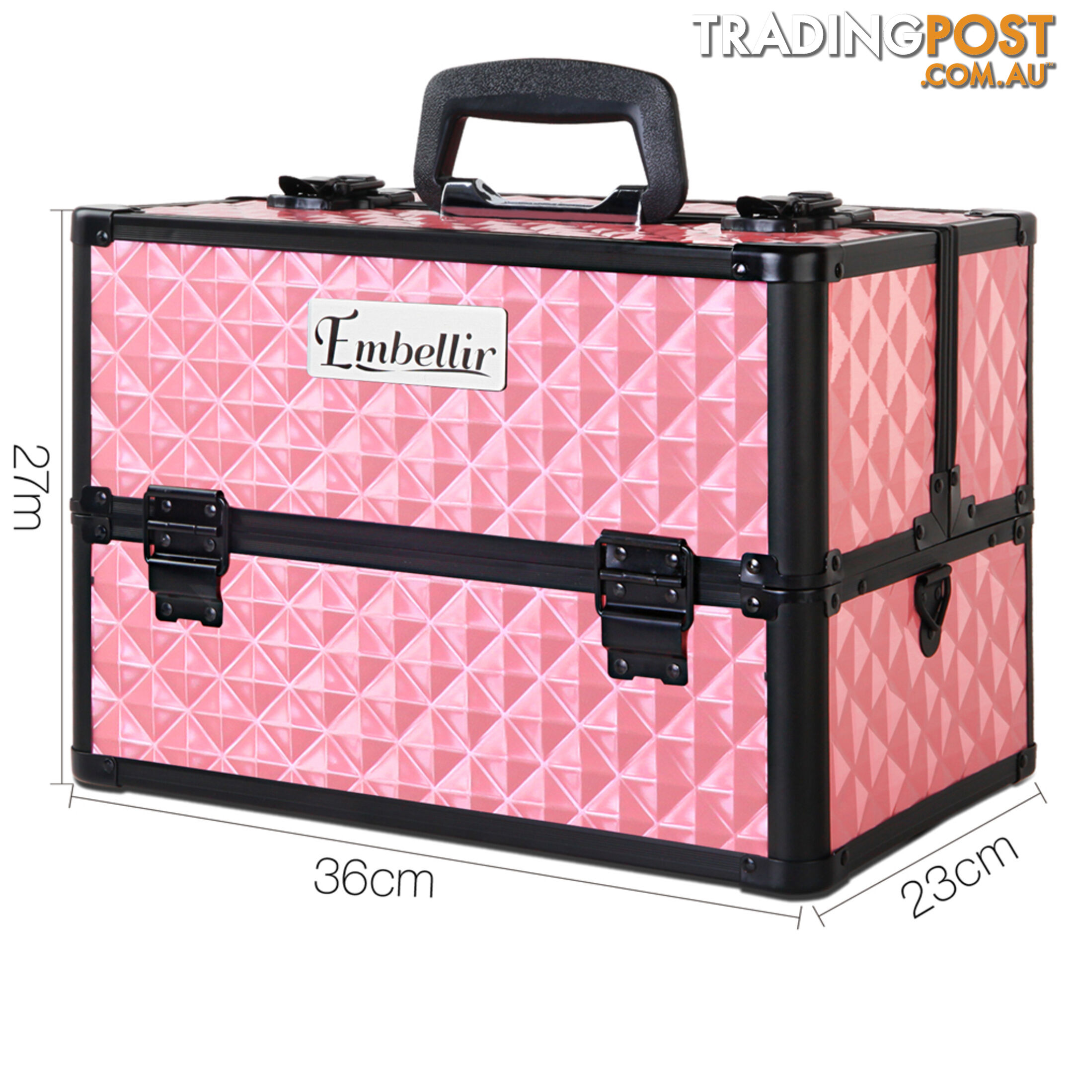 Portable Professional Makeup Beauty Case Cosmetic Box Carry Bag Diamond Pink