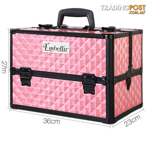 Portable Professional Makeup Beauty Case Cosmetic Box Carry Bag Diamond Pink