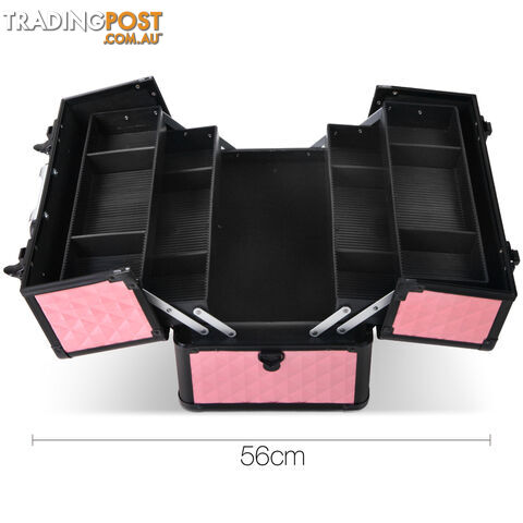 Portable Professional Makeup Beauty Case Cosmetic Box Carry Bag Diamond Pink
