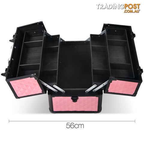 Portable Professional Makeup Beauty Case Cosmetic Box Carry Bag Diamond Pink