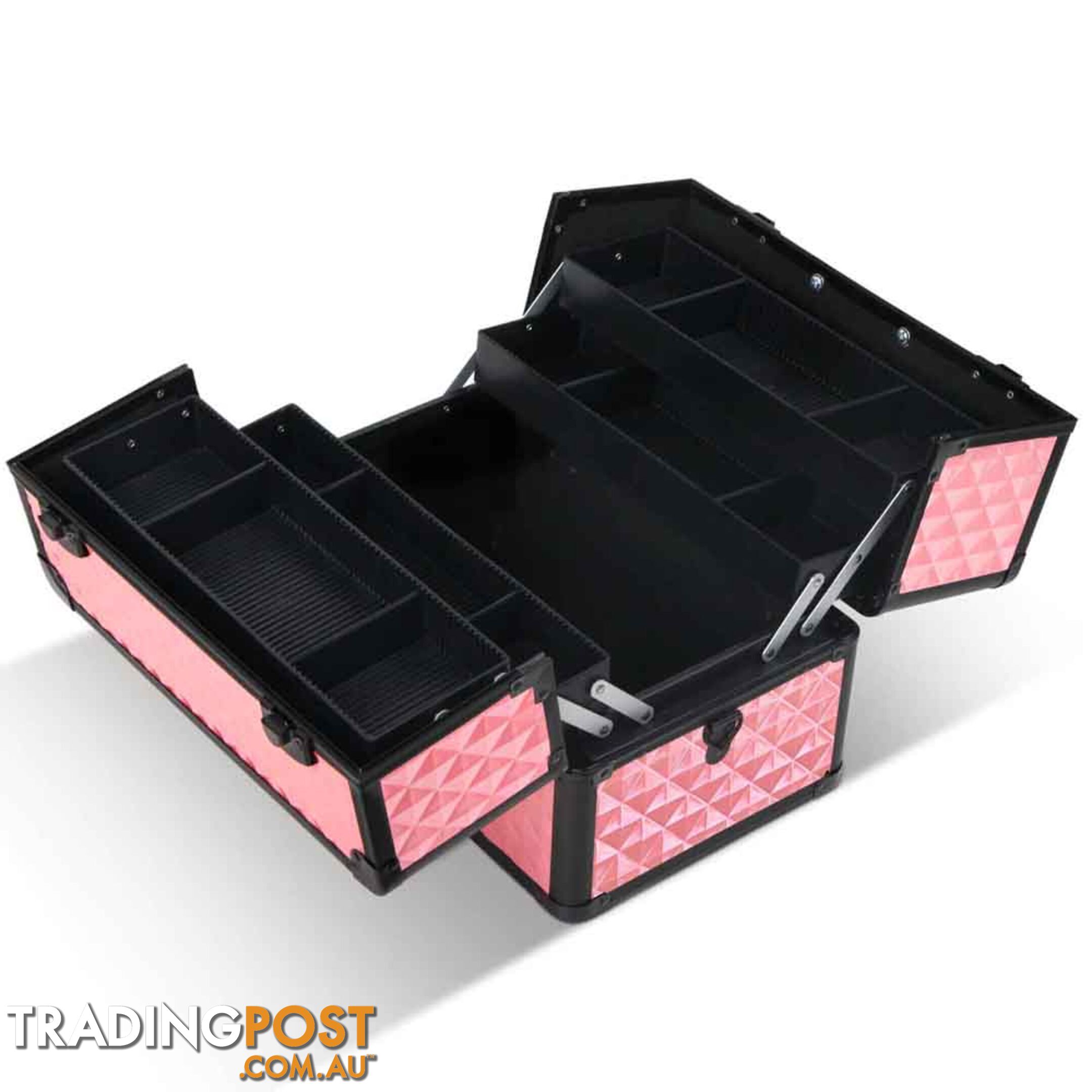 Portable Professional Makeup Beauty Case Cosmetic Box Carry Bag Diamond Pink