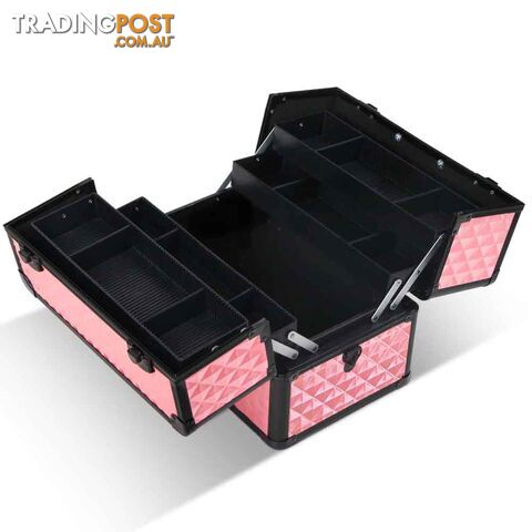 Portable Professional Makeup Beauty Case Cosmetic Box Carry Bag Diamond Pink