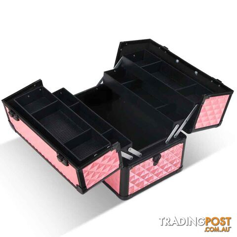 Portable Professional Makeup Beauty Case Cosmetic Box Carry Bag Diamond Pink