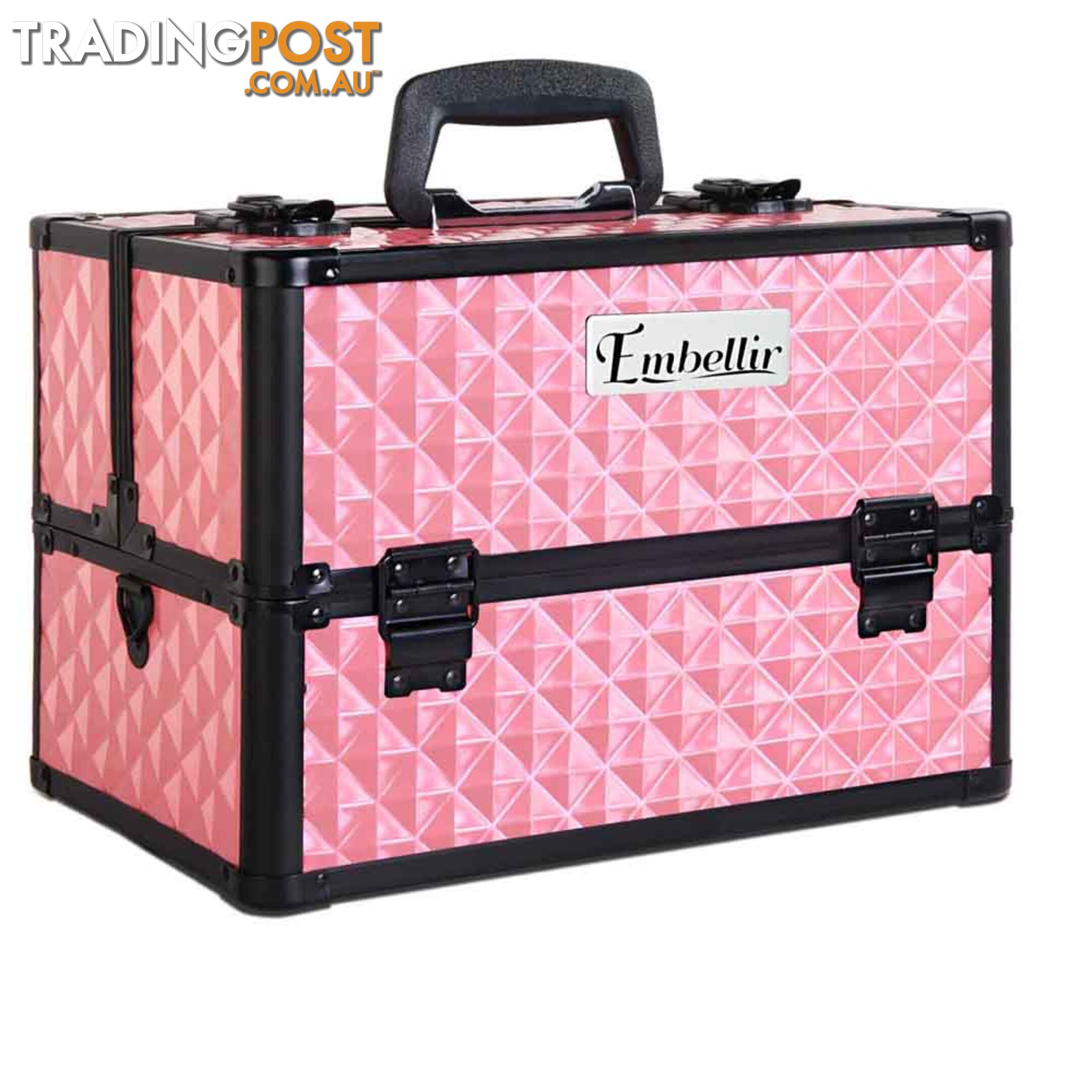 Portable Professional Makeup Beauty Case Cosmetic Box Carry Bag Diamond Pink