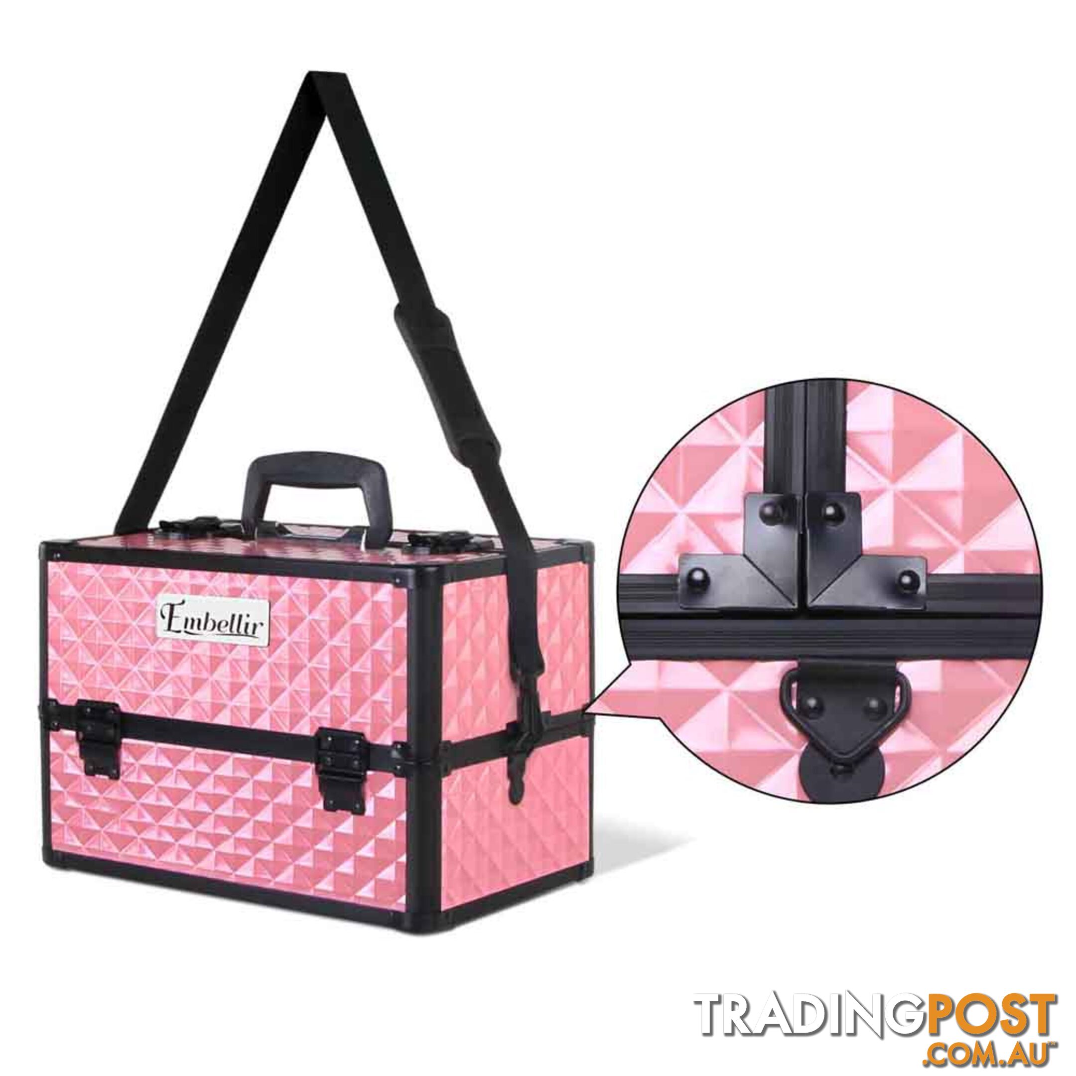 Portable Professional Makeup Beauty Case Cosmetic Box Carry Bag Diamond Pink