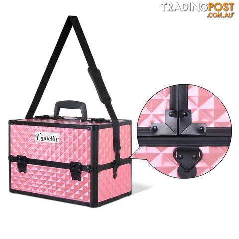 Portable Professional Makeup Beauty Case Cosmetic Box Carry Bag Diamond Pink