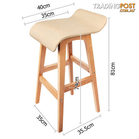 2 x Beech Wood Fabric Bar Stools - Beige