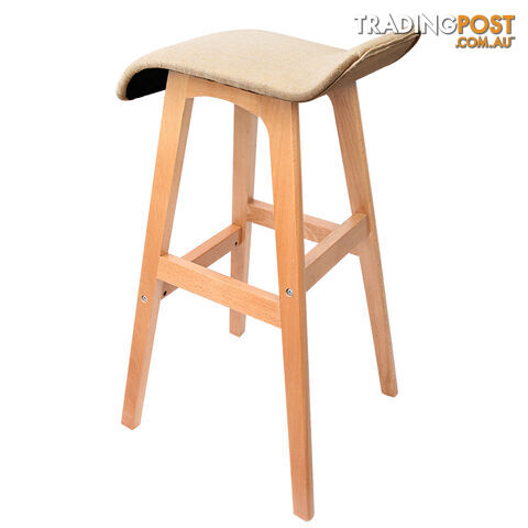 2 x Beech Wood Fabric Bar Stools - Beige