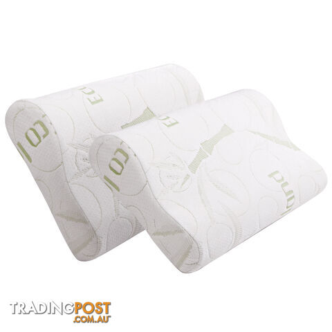 2 x Contour Memory Foam Pillow Eco-Friendly Bamboo Fabric Cover 50 x 30 cm