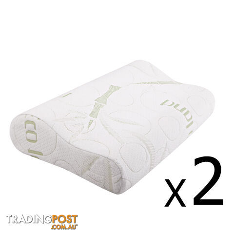 2 x Contour Memory Foam Pillow Eco-Friendly Bamboo Fabric Cover 50 x 30 cm