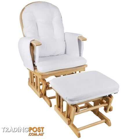 Baby Breast Feeding Rocking Sliding Glider Nursing Chair Ottoman Natural Wood