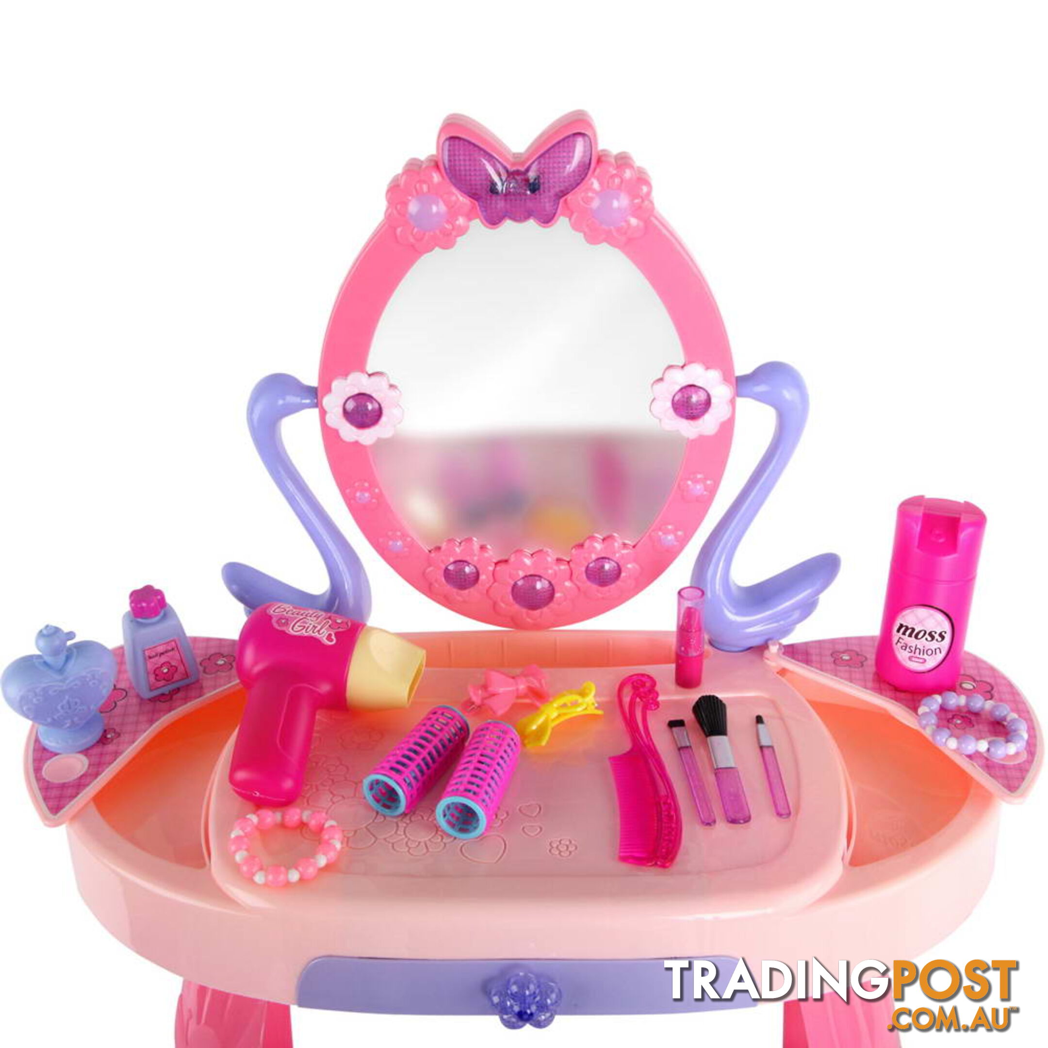 28 Piece Pretend Girls Kids Dressing Table Make Up Beauty Vanity Desk Toy Set