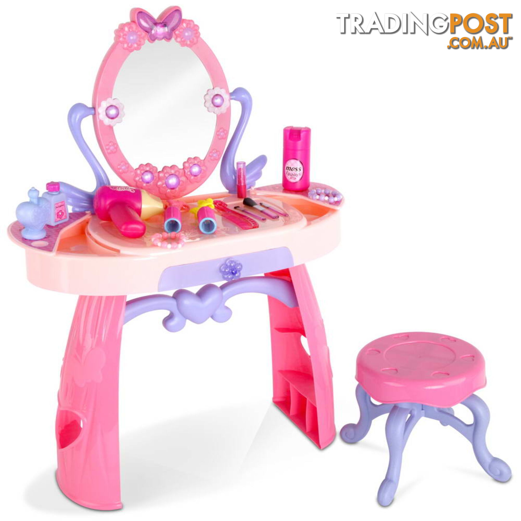 28 Piece Pretend Girls Kids Dressing Table Make Up Beauty Vanity Desk Toy Set