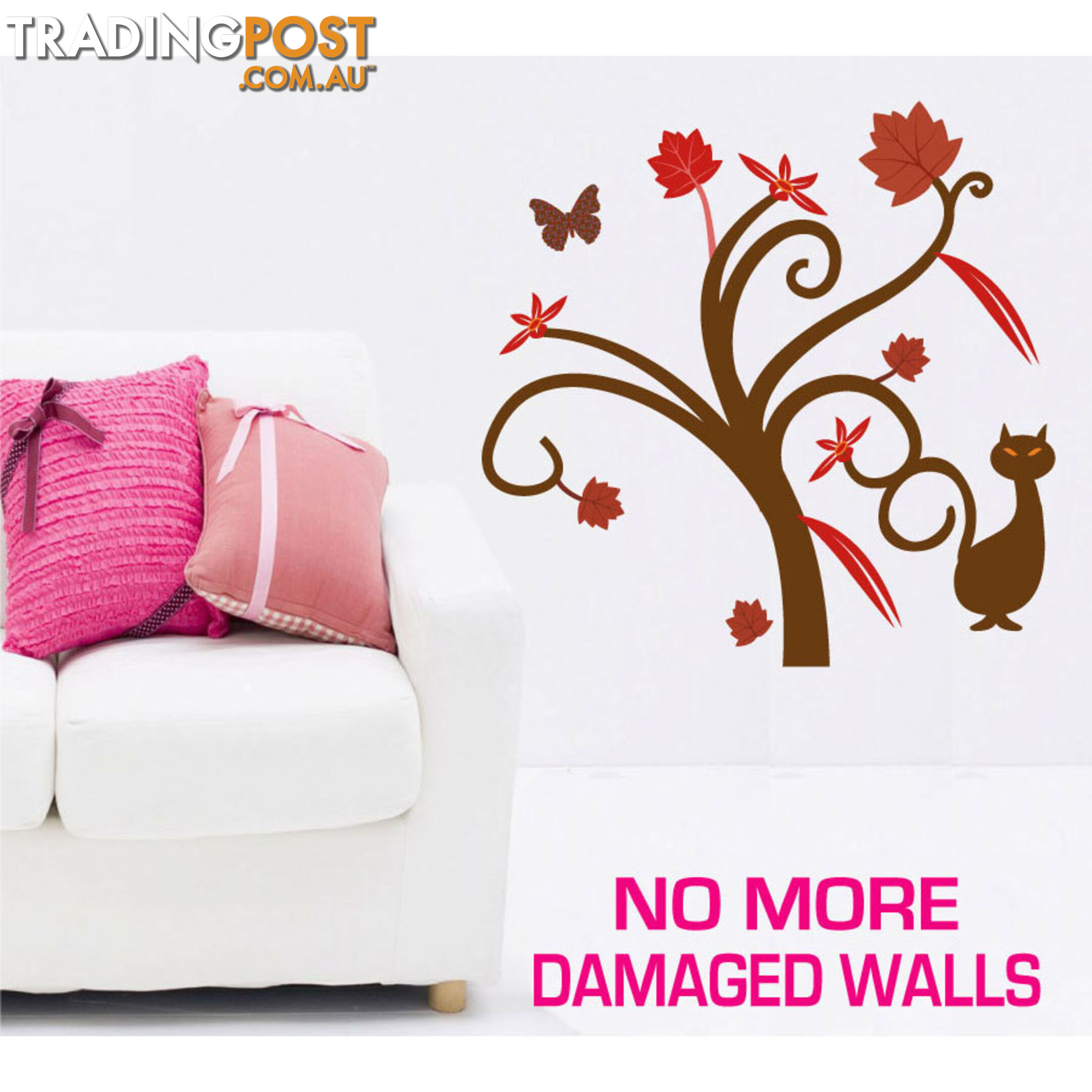 Large Size Gorgeous Tree and Cat Wall Stickers - Totally Movable