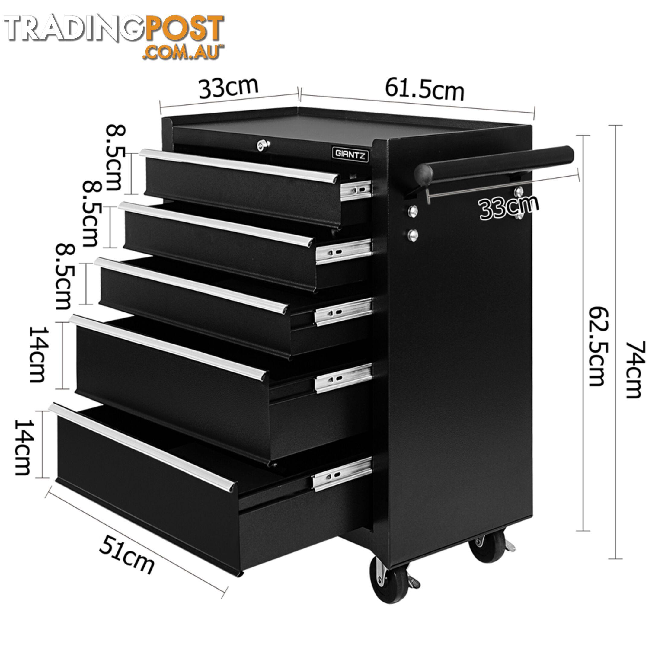 5 Drawers Toolbox Chest Cabinet Tool Box Roller Trolley Black