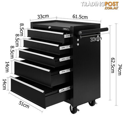 5 Drawers Toolbox Chest Cabinet Tool Box Roller Trolley Black