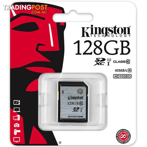 KINGSTON 128GB SDXC Class10 UHS-I 80MB/s Read Flash Card  Retail(SD10VG2/128GBFR)