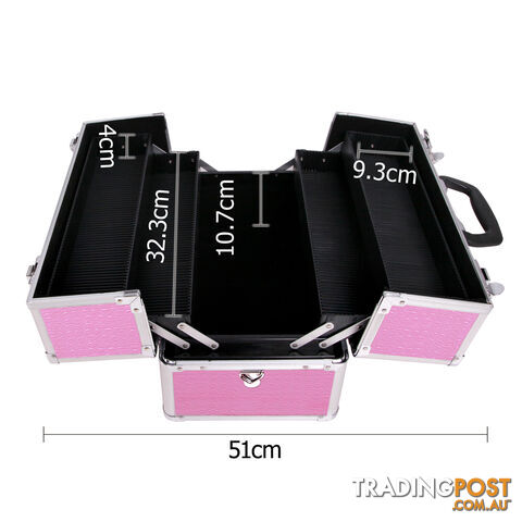 Pink Aluminum Frames Professional Beauty Cosmetic Case Make up Jewellry Box