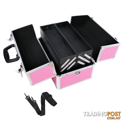 Pink Aluminum Frames Professional Beauty Cosmetic Case Make up Jewellry Box