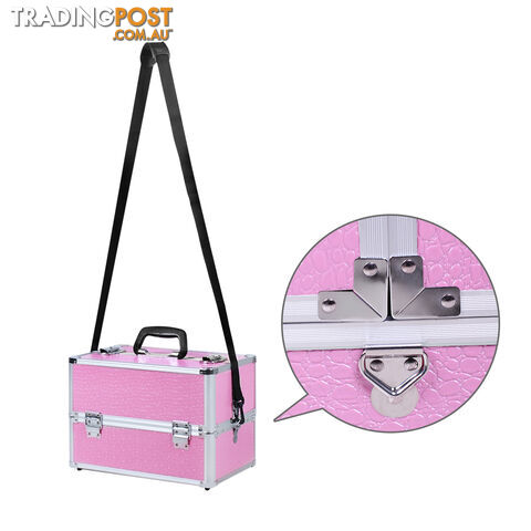 Pink Aluminum Frames Professional Beauty Cosmetic Case Make up Jewellry Box