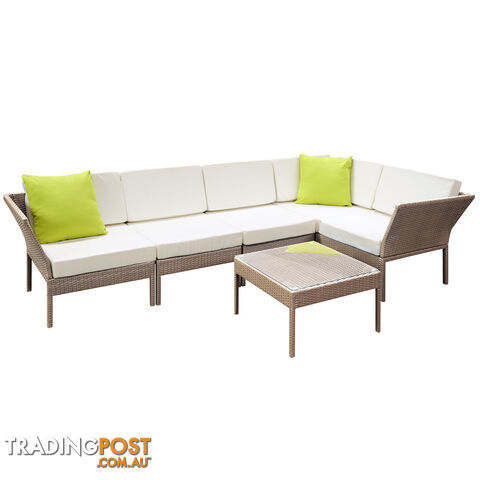 6Pcs Stackable Outdoor Lounge Set 5 Seater Wicker Rattan Garden Furniture Beige