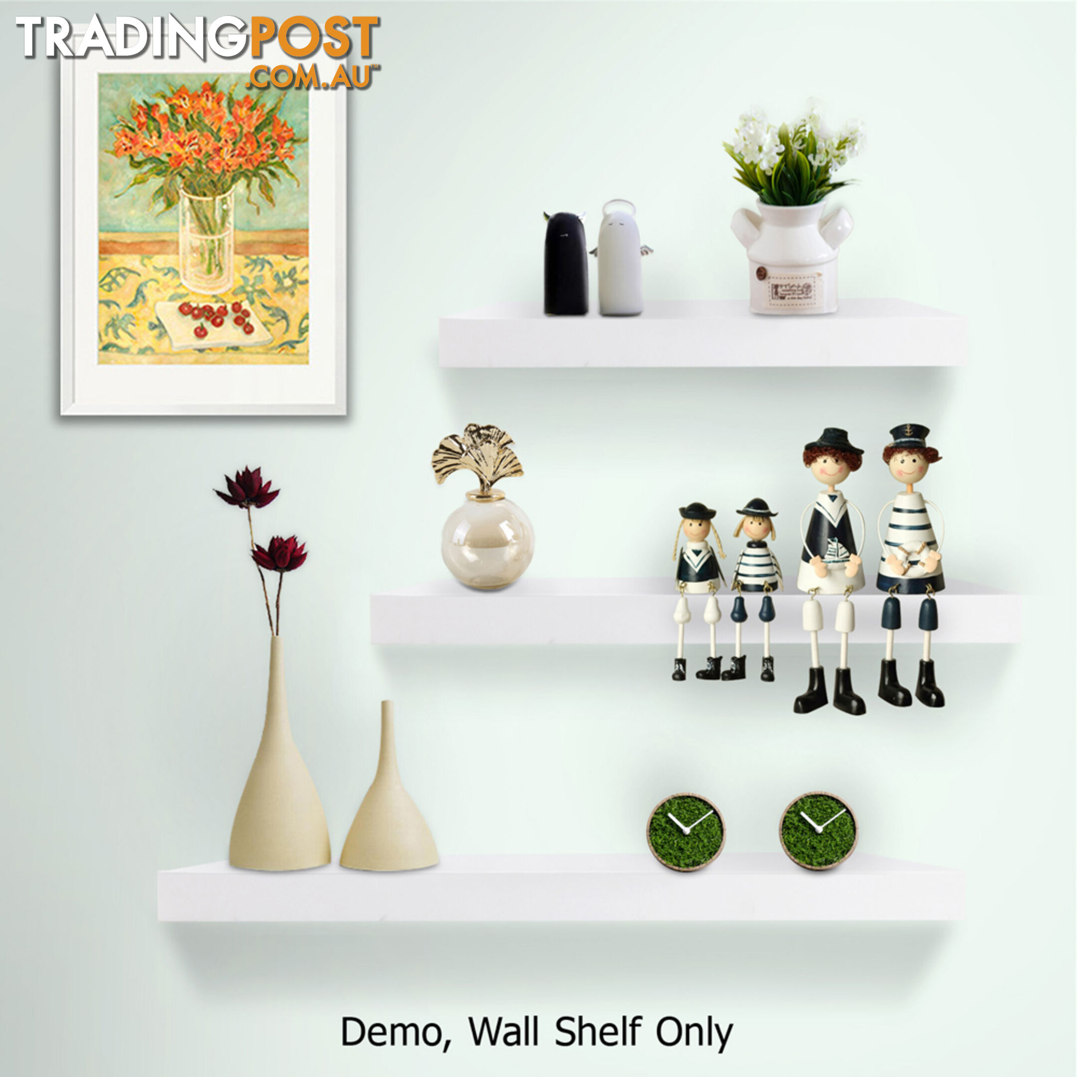 White 3 pcs Wall Floating Shelf Set Bookshelf Display