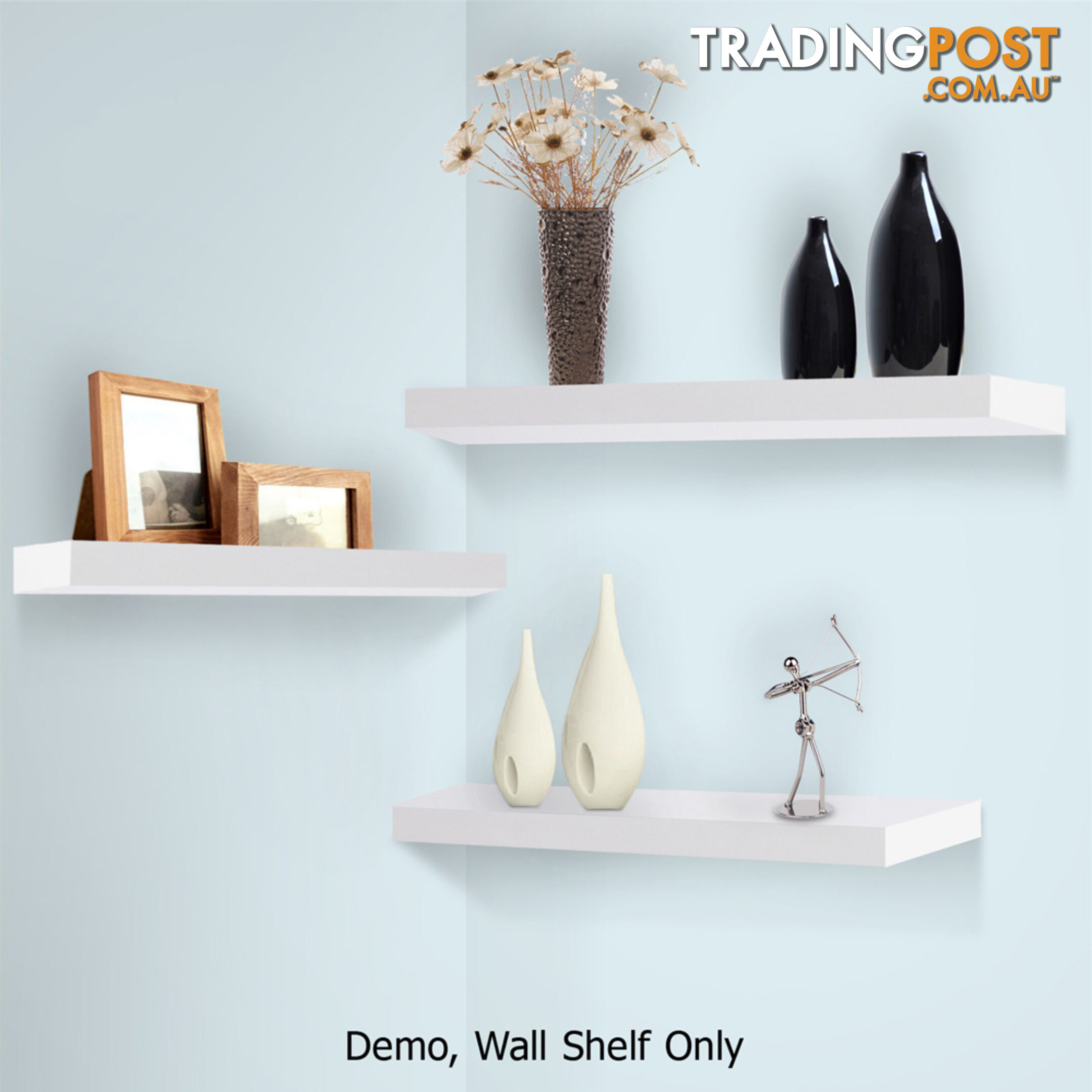 White 3 pcs Wall Floating Shelf Set Bookshelf Display