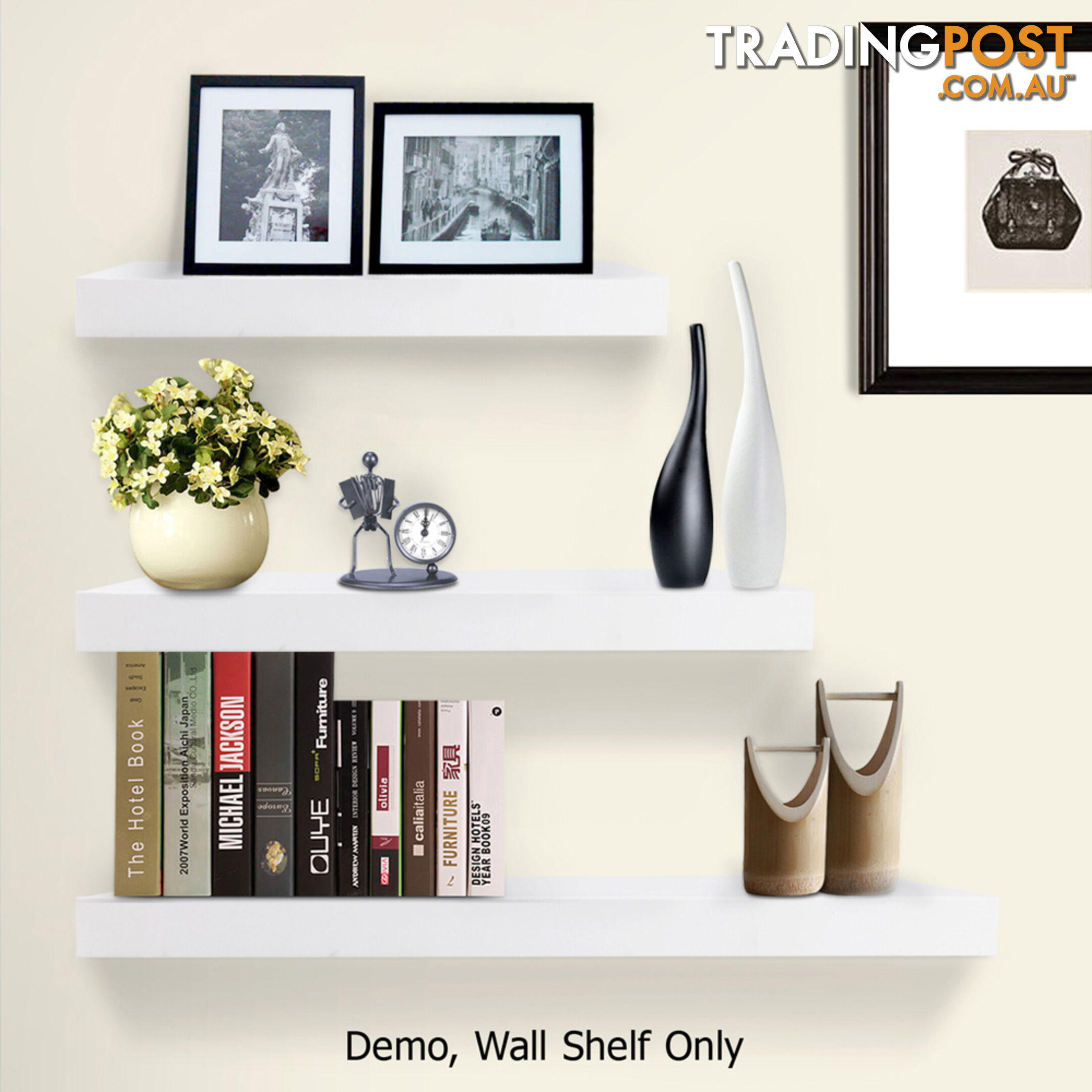 White 3 pcs Wall Floating Shelf Set Bookshelf Display