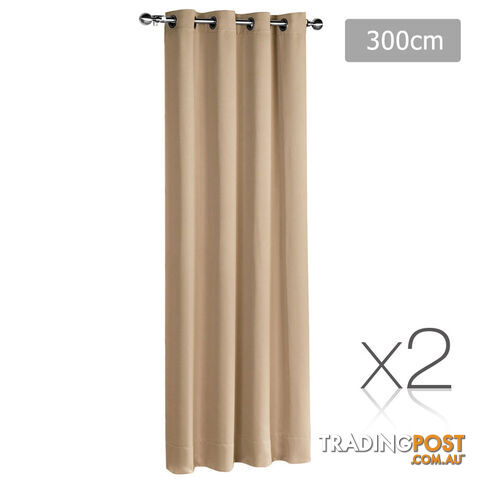2 x Luxury Eyelet Blockout Curtain Room Darkening 250GSM 3 Layer 300x230cm Latte