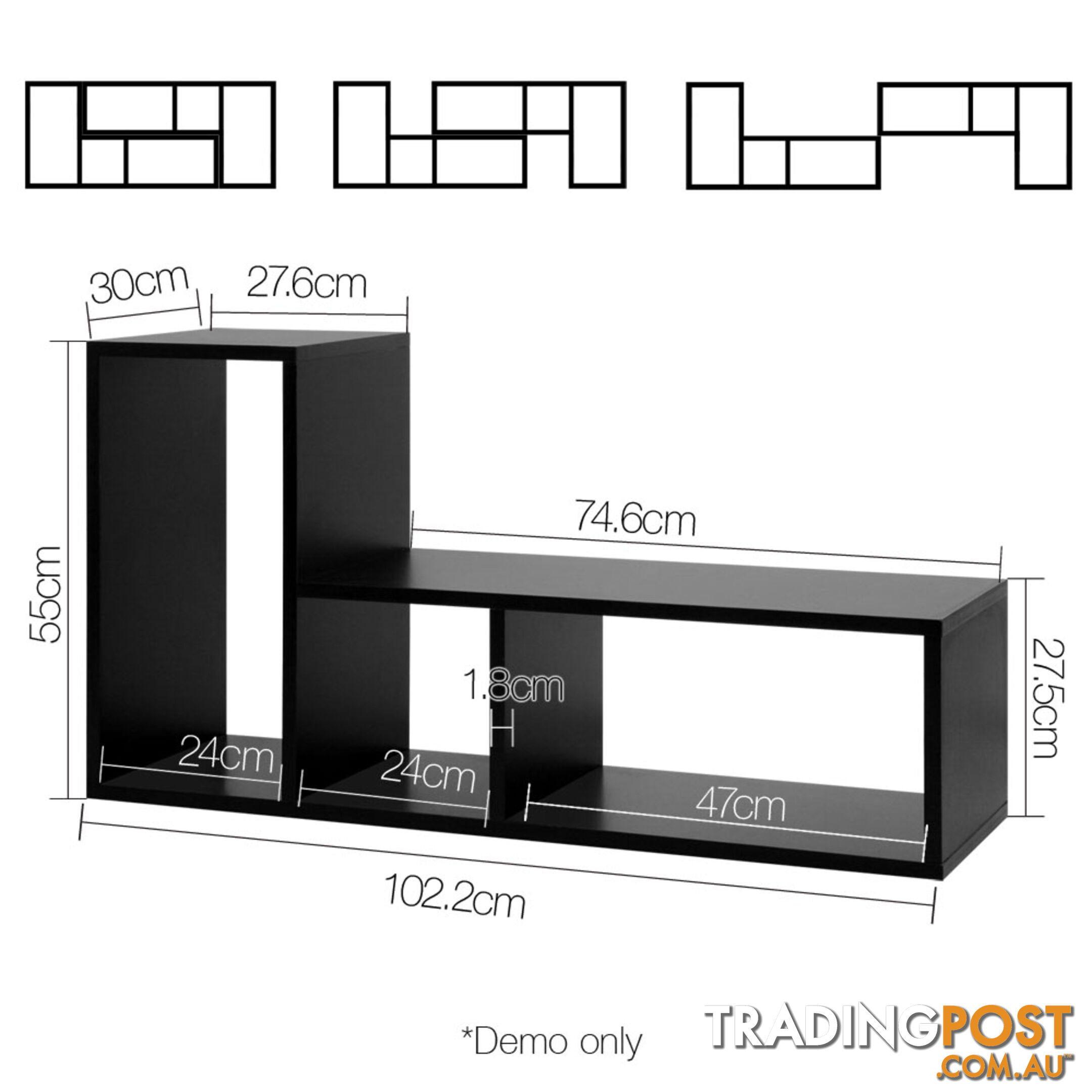 L Shape Display Shelf DIY Cube TV Stand Bookshelf Storage Cabinet Black