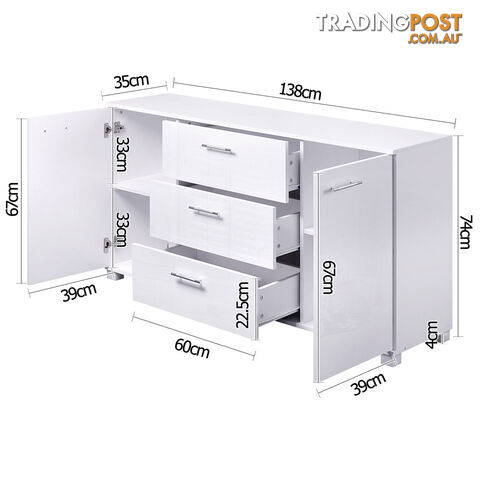 High Gloss Sideboard Storage Cabinet Cupboard White