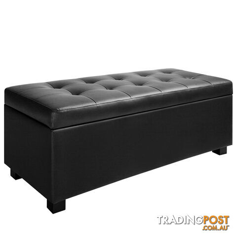 Ottoman Storage Blanket Box Foot Stool Toy Chest Bed PU Leather Large Black