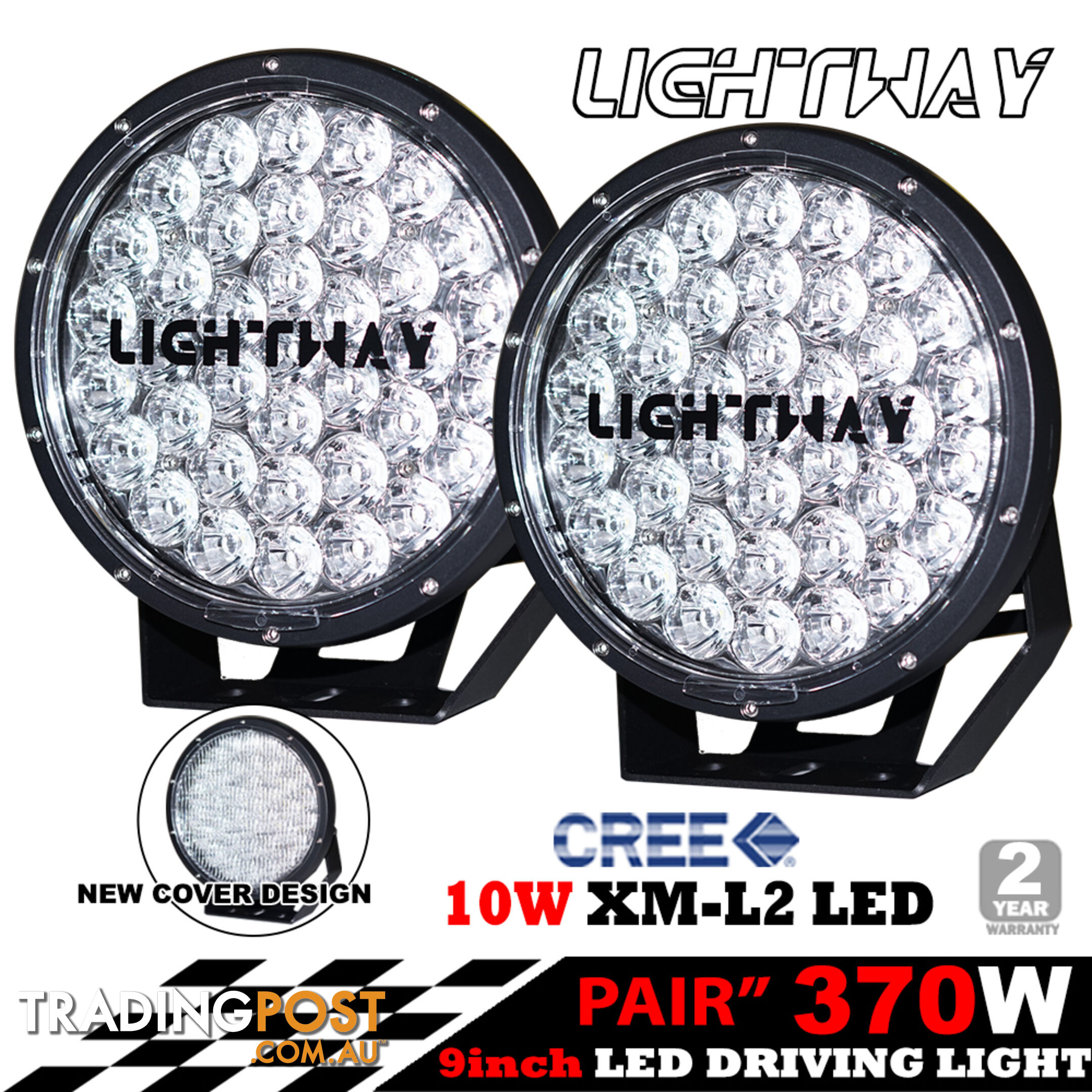 Pair 9inch 370w Cree LED Driving Light Black Spotlight Offroad HID 4x4 ATV